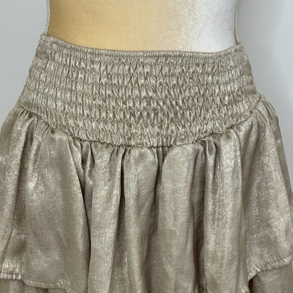 NWT Sofia Made In Italy Orleans Smocked Tiered Mini Skirt One Size Gold - Picture 5 of 13